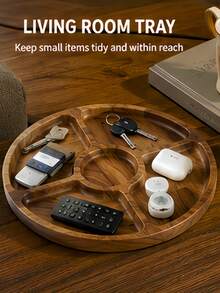 Round Wooden Tray, Multi-Compartment Tray, Cold Food Platter, Home Essentials, Home Decor, Kitchen Supplies, Living Room Bathroom Party Coffee Table Storage Organizer - View 3