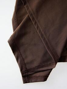 Women Brown Mock Neck Sleeveless Two Pieces Set, Ruched Waistband Asymmetrical High Low Hem Flowy Skirt Outfit- - Brown - View 9