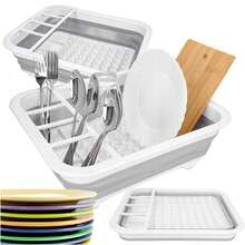 Foldable Dish Drying Rack & Colander, Compact PP + TPR Kitchen Drainer With Drainage Holes, Space-Saving Dish Rack For Plates, Cups, Fruit & Vegetables, Grey & White, 35 X 28 Cm - View 2