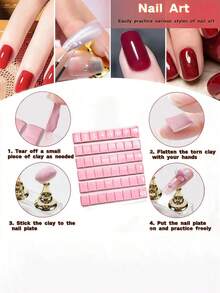 80pcs Pink Series Manicure Tool Kit, 48-Slot Reusable Nail Art Clay, 10 Nail Art Stands + 2 Clear Ba - Pink - View 9