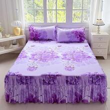 3pcs New Printed Ruffle Bed Skirt Set (1 Bed Skirt, 2 Pillowcases, Pillow Inserts Not Included) Bed Skirt, Bed Cover, Bed Sheet, Mattress Protector, Purple Rose Pattern, Double Layer Ruffle Decoration, Cozy Room, Hot-Selling Style, Machine Washable, Multiple Sizes Available, All Season Use, Holiday Gift, Made In China - Violet Purple - View 11