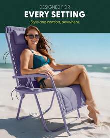 Gravity Chairs (2-Pack) Premium Heavy-Duty Outdoor Recliners With Luxe Two-Tone Design! Features Ultra-Padded Ergonomic Support, 5-Position Adjustable Backrest Independent Headrest, Built-In Cup Holder Phone Slot, And Smooth Rocking F - Lilac - View 5