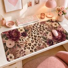 Leopard Print Floral Extended Mouse Pad, Modern Botanical Style Large Keyboard Mouse Desk Mat, Home Office Computer Pad, Fashionable Desktop Accessory Women's Gift - View 12