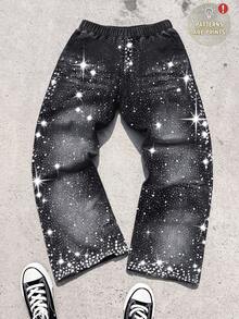 1pc Boys Casual Hip-Hop Street Style Diamond Pattern Print Straight Leg Pants, Spring/Summer - Black - View 1