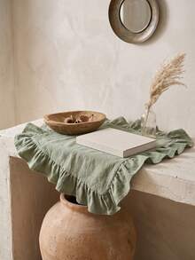 1/2/4/6pcs Solid Color Ruffled Edge Rectangular Placemats, Nordic Minimalist Style Kitchen Decor Table Mats, Suitable For Holiday Gatherings, Birthday Parties, Weddings, Dinner Parties, Table Decoration, Office Desk, Coffee Table Mat, Home Decor, Room Decor, Dorm Decor, All Season Use, Photography Background - Olive Green - View 4
