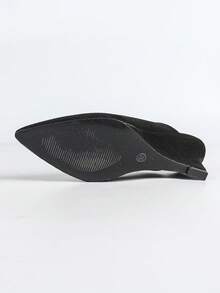 Women's Wedge Heel Pumps, Women's Black Deep Cut Slip-On Pointed Toe Wedge Heel Pumps - Black - View 10