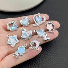 5/20pcs Silvery Plated Blue Rhinestone Charms Dolphin Shell Star Heart Butterfly Owl Pendant For DIY Bracelet Necklace Earring Jewelry Making Findings - Blue - View 3