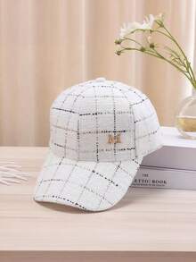 1pc Women's Fine Glitter Line Plaid M Baseball Cap, Sun Protection Duck Bill Hat For Commuting, Street, Travel, Hiking, Fishing, Driver And Gift - White - View 8