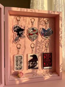 1pc/6pcs Six Of Crows Acrylic Keychain, Crow Skull Design Bag Charm. Gothic Novel Theme Pendant, Suitable For Decorating Backpacks, Perfect Gift For Book Lovers And Fantasy Novel Enthusiasts - Multicolor - View 1