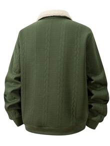 Sherpa-Fleece Autumn/Winter Lapel Jacquard Textured Zipper Front Fashion Versatile Jacket - Army Green - View 4