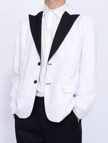 Men's Casual Suit Jacket, New Spring/Autumn Style, Small Blazer, European Size, Loose Fit, Patchwork Design - White - View 2