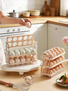 1pc 3-Layer 30-Egg Capacity Egg Tray With Date Scale, Automatic Flip Lid Egg Storage Box, Kitchen Refrigerator Egg Fresh-Keeping Box, Egg Storage Organizer - Multicolor - View 1