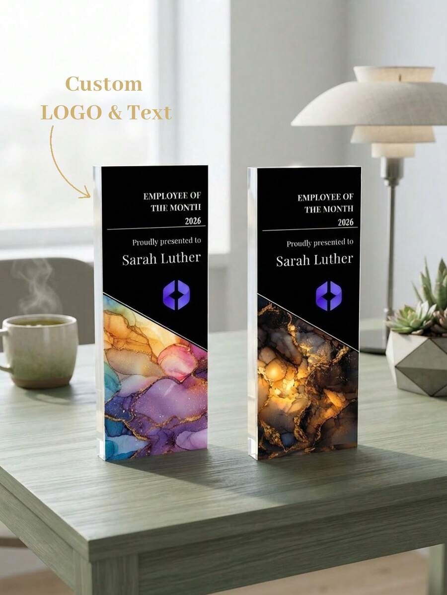 1pc Custom Acrylic Trophy Award, Personalized Corporate Award Plaque, Custom Logo Trophy, Recognition Gift For Employee, Top Performer - Multicolor - View 1