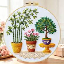 1PC 15*15cm/5.9*5.9in 20*20cm/7.9*7.9in, Houseplants Embroidery Kit, DIY Handmade Embroidery Set For Adult Beginners, Home Gift, Women's Sewing Gift, Including User Manual, Printed Pattern Fabric, Embroidery Frame, Needle And Thread. - Indoor Plants - View 3