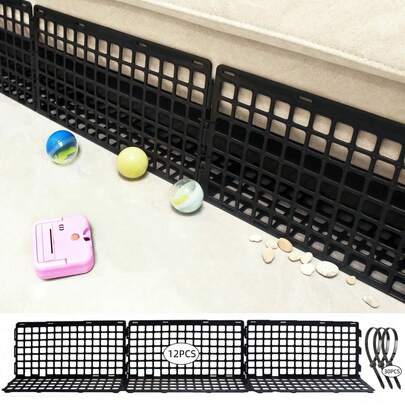 12 PCS Under Couch Blocker For Bed, Adjustable Furniture Plastic Under Bed Blocker With 30 Ties, Black Couch Barriers For Dogs Pets Cats