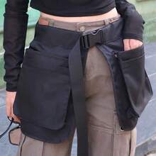 1pc Pure Black Waist Apron, Street Cargo Style Style Waterproof Polyester Rectangular Tool Waist Bag, With Quick-Release Buckle, Multiple Metal Snap Pockets, Adjustable Waist Belt, Multi-Functional Storage Work Waist Bag, Suitable For Barbers, Florists, Gardeners, Salon Stores, Daily Use, All Seasons - Multicolor - View 1
