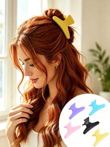 6pcs Professional Salon Hair Clips Matte Colorful Butterfly Clips, Suitable For Styling, Sectioning And Dyeing - Multicolor - View 1