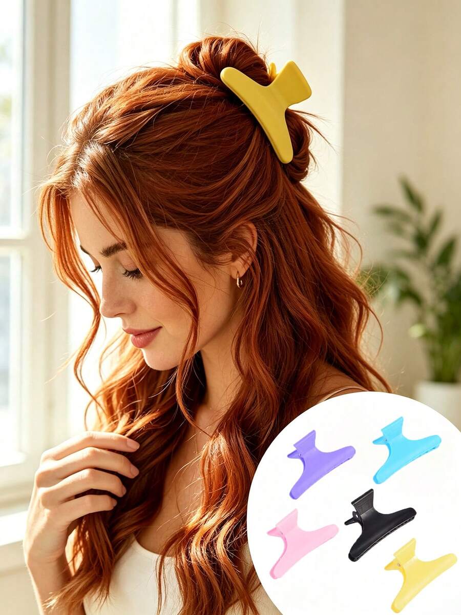 6pcs Professional Salon Hair Clips Matte Colorful Butterfly Clips, Suitable For Styling, Sectioning And Dyeing - Multicolor - View 1