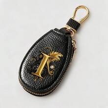 Litchi Pattern Key Bag -Black Gold Letters A-Z Car Key Protection Cover,PU Key Storage Clip,Zipper Bag,Car Key Storage Device,Car Keychain,Unisex Gift - Multicolor - View 38