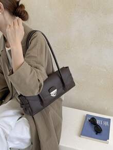 Vintage Metal Buckle Women's Underarm Bag, Minimalist High-End Style, Elegant Commuter Handbag And Shoulder Bag - Coffee - View 5