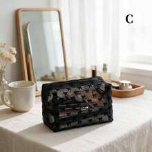 1pc Women's Mesh Breathable Makeup Bag, Multiple Pattern Colors Available, Portable Lipstick Touch-Up Storage Bag, Suitable For Daily Use And Carrying - Black - View 9