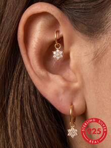 1PC 925 Sterling Silver Dainty Gold Plated Flower Dangle Charm Pendant Convertible Ear Earring Accessory Connector For Daily Wear Girls And Men Party - Gold - View 7