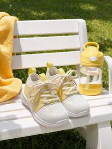 Colorblock Mesh Athletic Shoes, Breathable Mesh, Soft Sole, Lightweight, Lace-Up, Spring/Autumn, Outdoor, School, Casual Shoes For Kids - Yellow - View 7