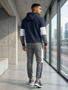 Men Hoodie Co-Ords - Navy Blue - View 3