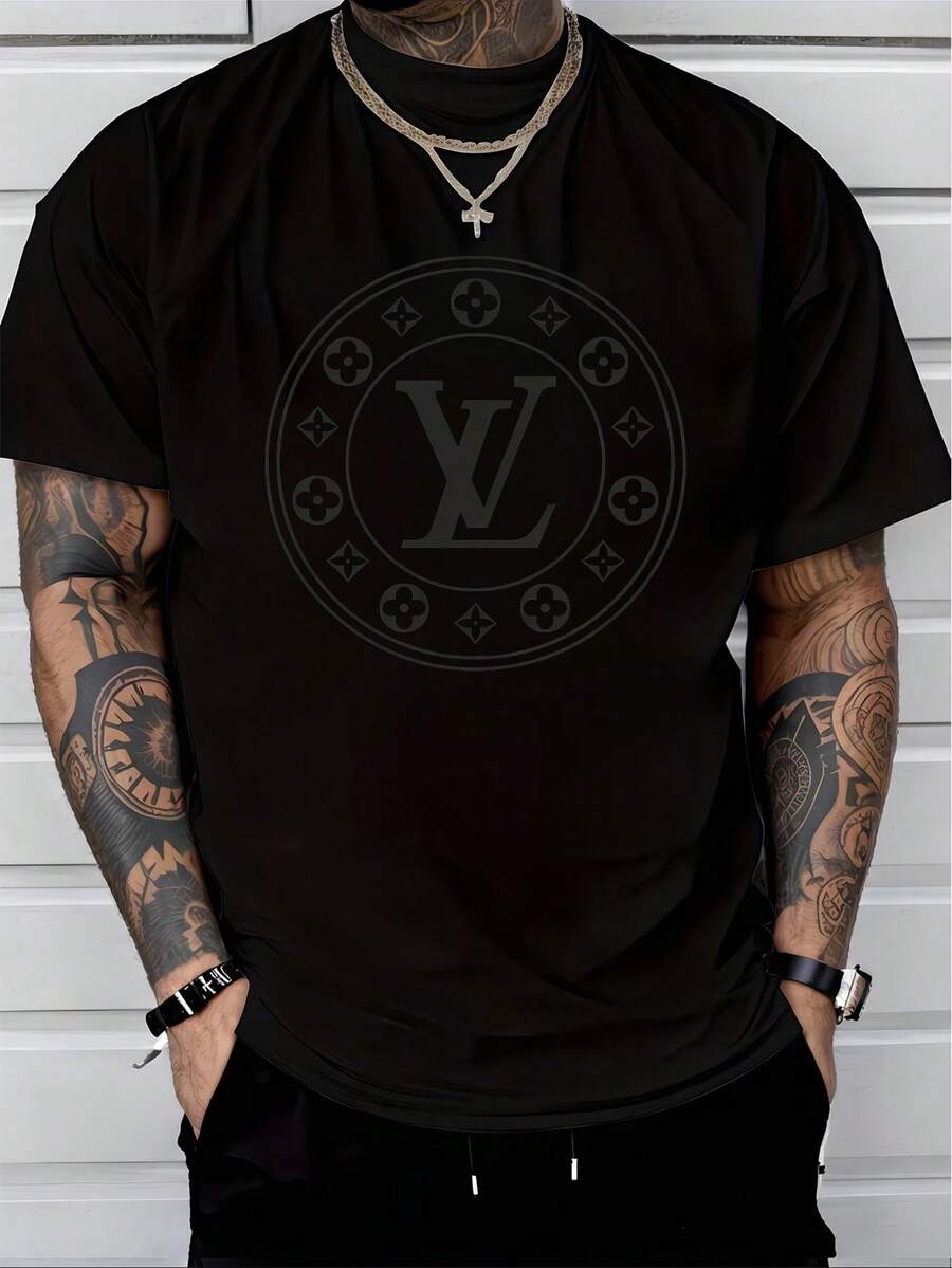 Men's Pure Cotton Short Sleeve T-Shirt Casual Summer Basic Crew Neck Soft Breathable Regular Fit Everyday Wear Tee - 黑色 - 查看 1