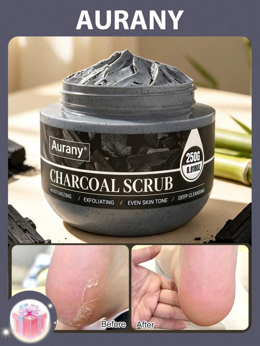 AURANY Foot Scrub, Charcoal Foot Scrub, Exfoliating Foot & Hand Scrub, Deep Cleansing Callus Remover For Dry Rough Cracked Feet, Moisturizing Daily Foot Care, Self Care Gift For Women, Halloween Gift, 250g - Bamboo Charcoal - View 1