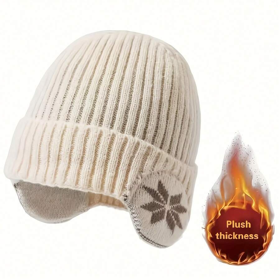 1pc Luxury Artistic Knitted Ribbed Winter Ear-Protective Beanie, Artistic Inspired Snowflake Pattern Decor, Vintage Exquisite Warm & Cold-Proof Hat, High-End Fashion Women's Head Accessory, Suitable For Daily Cold Weather Wear