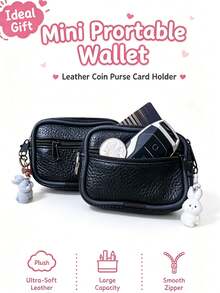 Portable Mini Double Layer Wallet Featuring A Rabbit Pendant, Compact Coin Purse Card Holder With Belt Loop, Lightweight Daily Carry Storage Bag, Simple Solid Design For Daily Outdoor Travel Organization Accessory, Practical Storage Pouch As Gift - Multicolor - View 4