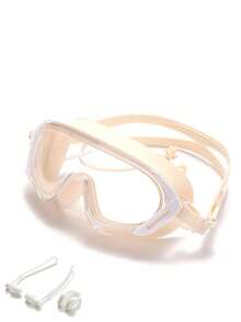 Gafas de natación de marco grande para adultos, gafas de natación unisex con amplio campo de visión, lentes claras de alta definición, correa doble ajustable con ajuste cómodo, equipo de natación para entrenamiento en piscina y fitness, incluye clip nasal y tapones para los oídos - Amarillo - Ver 2