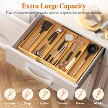 Expandable Bamboo Drawer Organizer With Dividers, Adjustable Kitchen Drawer Organizer For Large Cooking Utensils Cutlery, Kitchen Drawer Organization - View 5