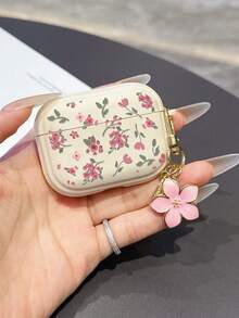 1pc Cute Pink Flower Earphone Case Compatible With AirPods Pro 3, Anti-Drop Protective Shell For Pro 2, Cute 3, Cream White 2, With Pink Flower Keychain, 4 - Baby Pink - View 12