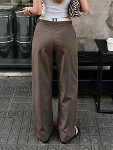 Women's Brown Fall Casual Trousers With Contrast Button Detail – Suitable For Daily Wear, Outings, And Work,Autumn Outfit For Women, Dress Trousers - Brown - View 2