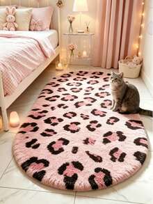 1pc Pink Leopard Print Decorative Rug, Love & Healing Bedroom Decor, Small Rug, Carpet, Home Decor, Living Room Rug, Living Room Small Rug, Bedroom Rug, Living Room Home Decor, Outdoor Rug, Washable Rug - Multicolor 3 - View 4