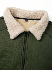 Sherpa-Fleece Autumn/Winter Lapel Jacquard Textured Zipper Front Fashion Versatile Jacket - Army Green - View 5