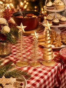 3pcs/Set 20cm Shiny Gold Christmas Tree Desktop Decor, Five-Pointed Star Christmas Tree Ornament, Suitable For Desk, Fireplace Mantel, Holiday Party, Winter New Year, Room, Living Room, Home DIY Decoration - Gold - View 5