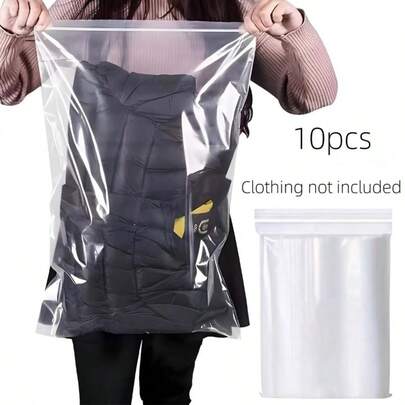 10 Large Transparent Clothing/Blanket Storage Bags, PE Self-Sealing Bags, Clear Plastic Bags For Organizing Clothes, Shoes, Bags And Other Household Items, Suitable For Travel And Home Use