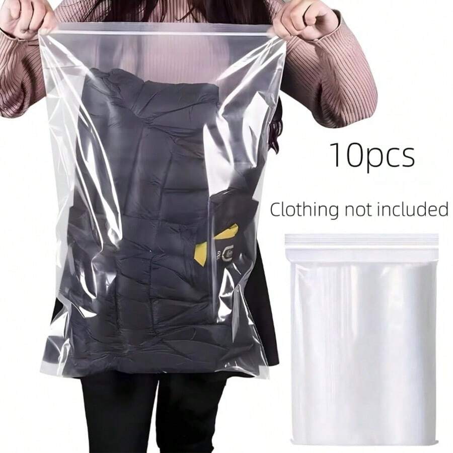 10 Large Transparent Clothing/Blanket Storage Bags, PE Self-Sealing Bags, Clear Plastic Bags For Organizing Clothes, Shoes, Bags And Other Household Items, Suitable For Travel And Home Use,Travel Essential,Room Decor - Multicolor - View 1