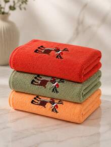 Christmas Reindeer Embroidered Coral Fleece Bath Towel Set, Multiple Colors Available, Soft And Absorbent, 1pc/3pcs Optional, Home Bathroom Face And Bath Towel, Christmas Home Decor Holiday Gift - Multicolor - View 11