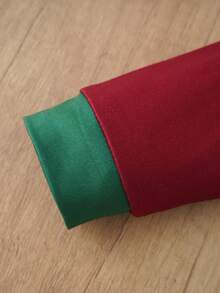 Christmas Santa & Reindeer Print Baby Long Sleeve Romper, Red & Green Colorblock Faux Belt Holiday Infant Long Crawler - Multicolor - View 8