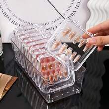 5pcs/10pcs/16pcs Creative Nail Art Storage Box, Transparent Acrylic Dust-Proof Packaging, Suitable For Finished Nail Art Styles, Dedicated Nail Art Sticker Storage Display Box, Transparent Jewelry Storage Box, Small Card Storage Box - Transparent - View 2