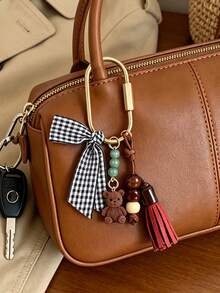 Bag Keychain For Women, Teddy Bear Keychain Pendant With Beads And Ribbon Design, Y2K Style Bag Charm And Car Accessory, Lightweight Keychain, Suitable For Daily Use, Multi-Functional Bag Decor, Rearview Mirror Pendant, Applicable To Handbags, Crossbody Bags, Shoulder Bags, Car Keys, Backpacks, Suitable For Women, Men, Tourists, Friends And Family, Perfect Gift For Teacher's Day, Graduation Season, Back To School, Independence Day, Birthday, Anniversary - Multicolor - View 6