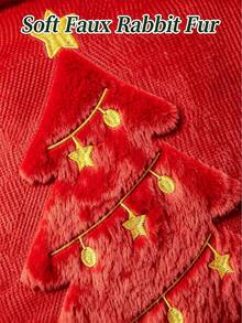 仿羊毛聖誕枕套，可愛麋鹿米色柔軟毛絨鄉村風沙發裝飾枕套，聖誕家居裝飾，適用於日常使用、派對、豐收節、萬聖節、感恩節、聖誕節等 - 紅色聖誕樹 - 查看 6