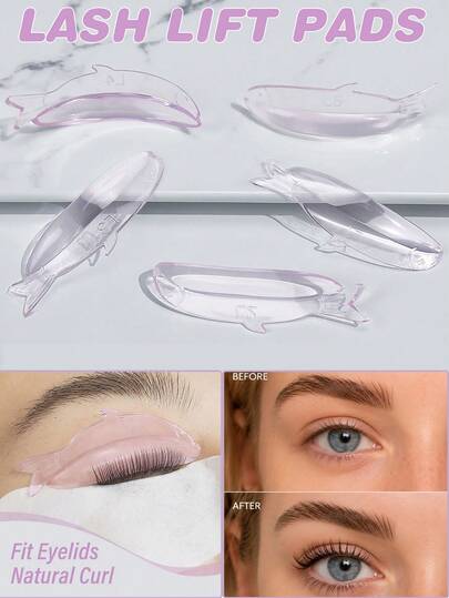Libeauty 5 Pairs Cute Fish-Shaped Eyelash Curlers, Eyelash Lifting Pads, 5 Sizes Available, Easy To Clean, Suitable For Salon And DIY