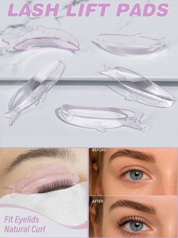 Libeauty 5 Pairs Cute Fish-Shaped Eyelash Curlers, Eyelash Lifting Pads, 5 Sizes Available, Easy To Clean, Suitable For Salon And DIY