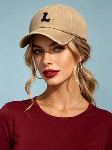 1Pc Unisex A-Z Letter Outdoors Fashionable Leisure Washed Baseball Cap, Adjustable Outdoor Sun Protection Casual Hat - Khaki - View 8