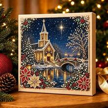 1pc Christmas Pearl Diamond Painting Kit With Frame, Christmas Pearl Beading Handmade, Gemstone Diamond Stickers Home Wall Decor, Relaxing Creative Hobby 20*20cm - A - View 12